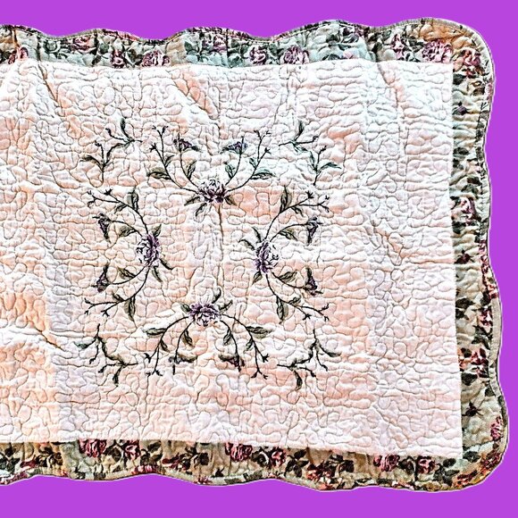 Quilted Ivory Pillow Sham (1 STD) ~ Lavender Embroidered Floral ~ 20 X 26 ~ NEW! - Picture 12 of 13